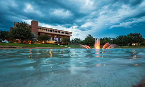 fountain in front of UCF library